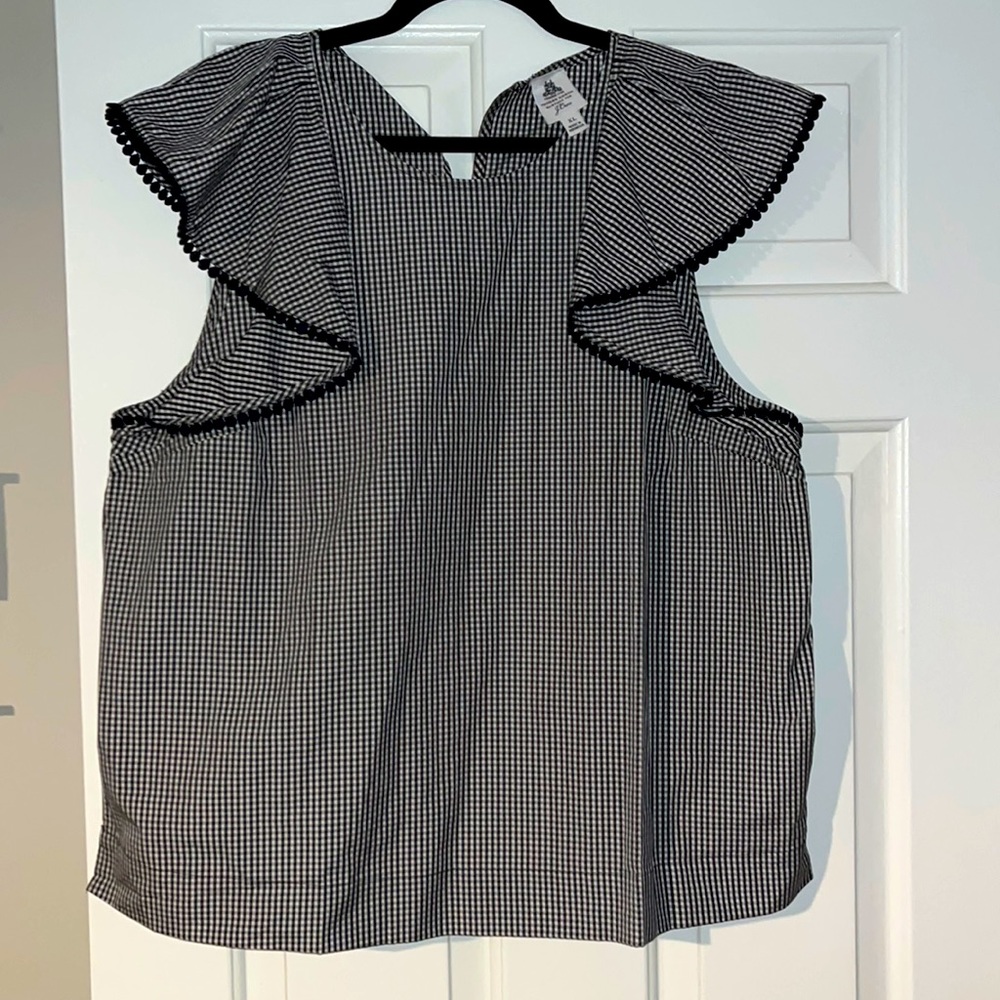 J crew small gingham flutter sleeve top